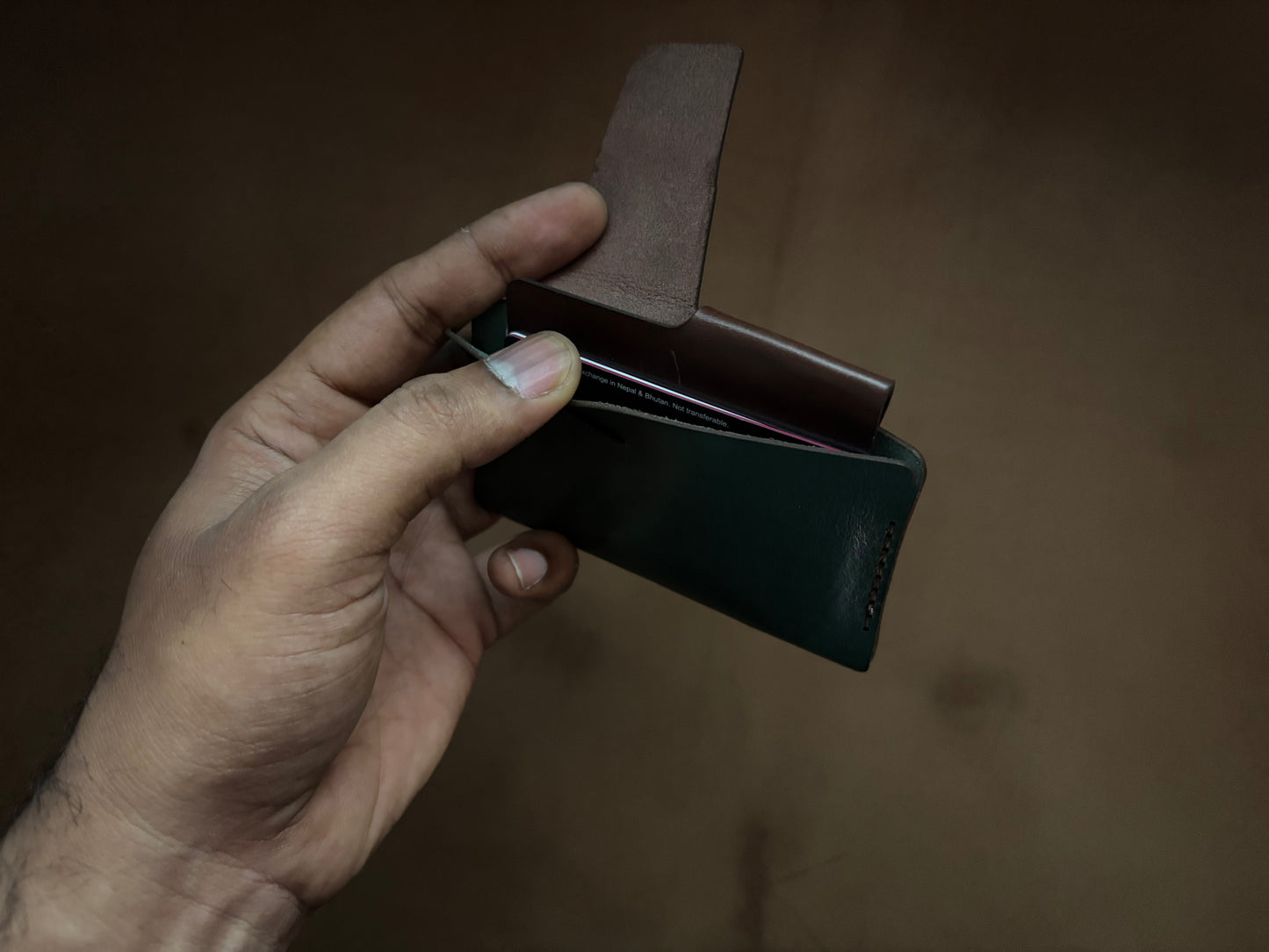 The Bond Wallet in Bottle Green and Dark Brown
