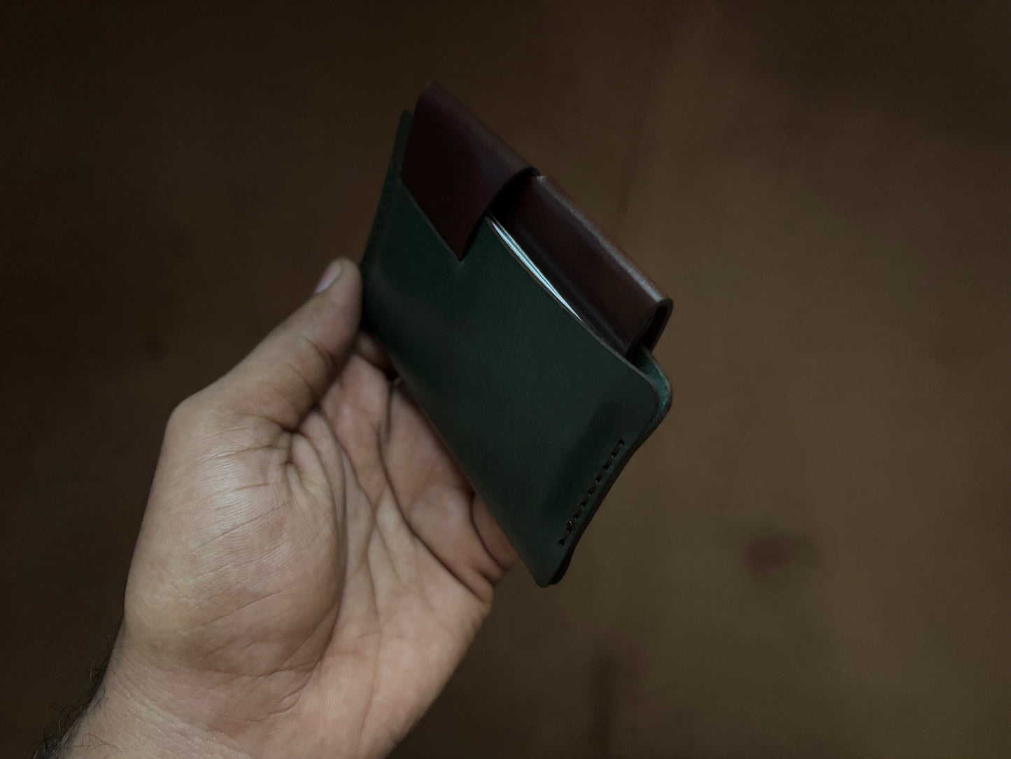 The Bond Wallet in Bottle Green and Dark Brown