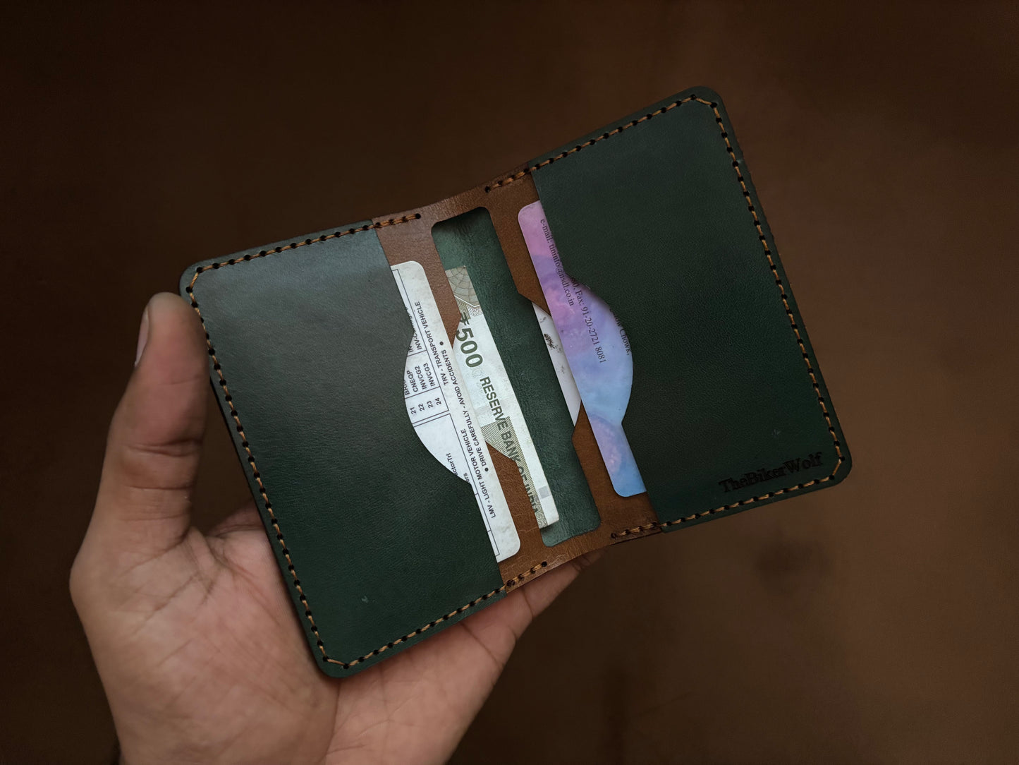 The Card Wallet - Bottle Green on British Tan