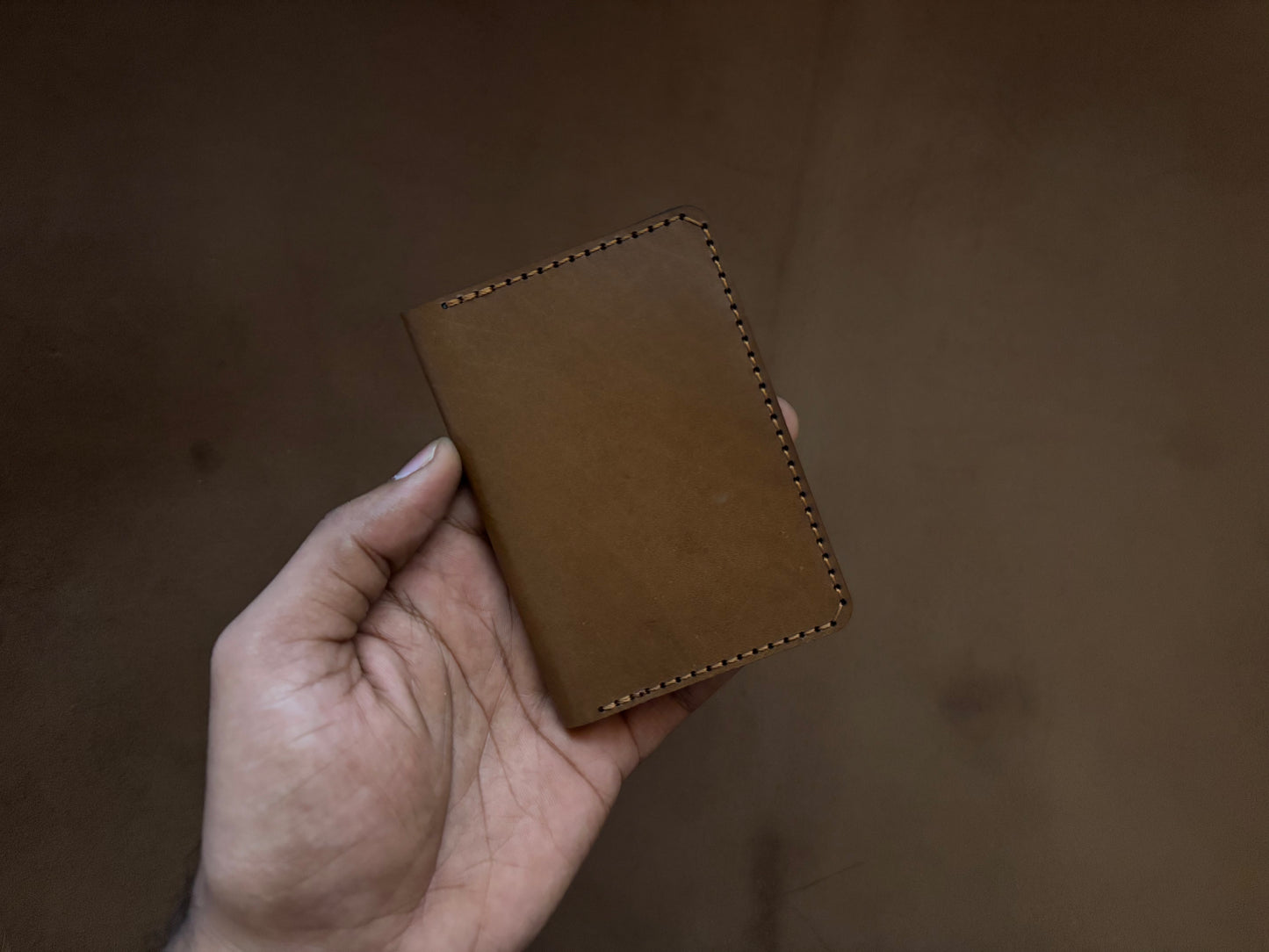 The Card Wallet - British Tan on Bottle Green