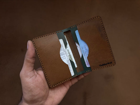 The Card Wallet - British Tan on Bottle Green