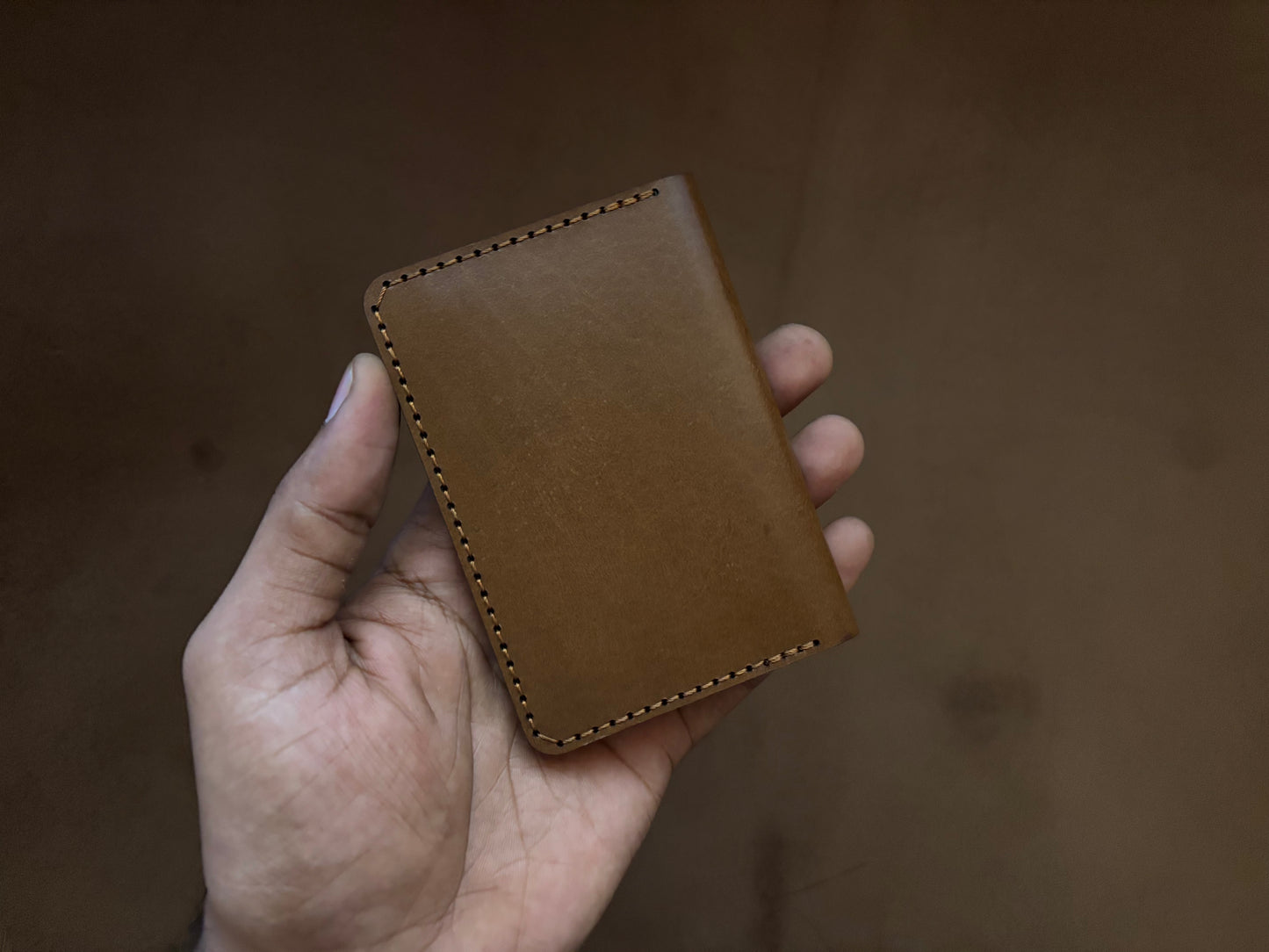 The Card Wallet - British Tan on Bottle Green