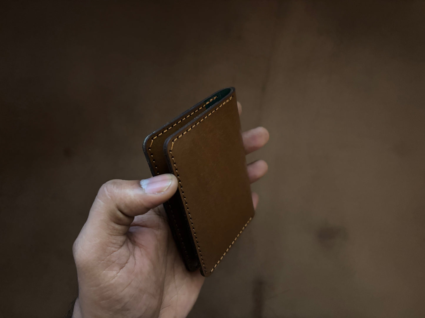 The Card Wallet - British Tan on Bottle Green