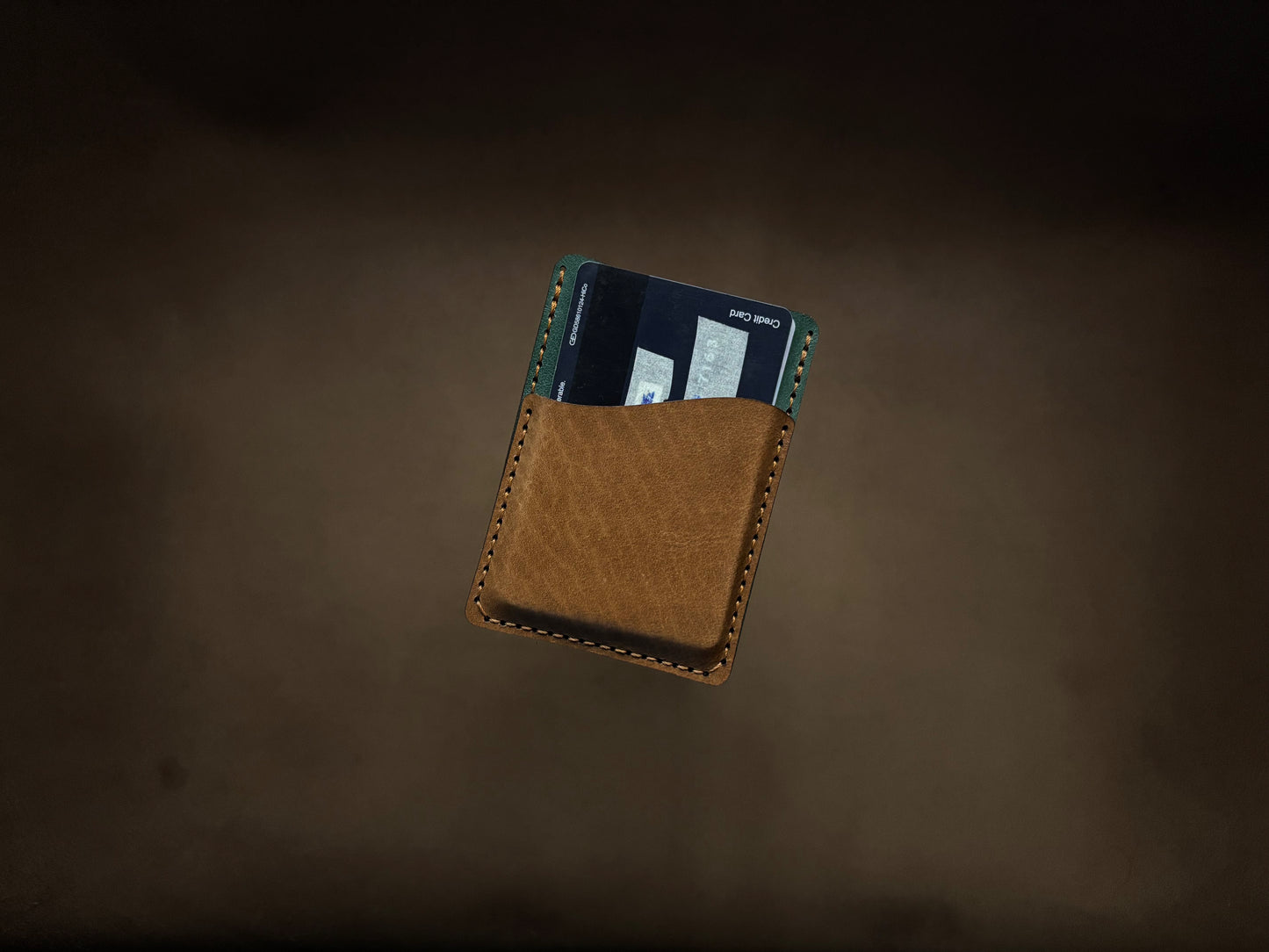 The Card Sleeve - British Tan on Bottle Green (Wavy)