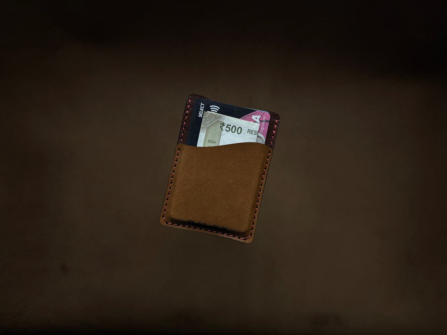 The Card Sleeve - British Tan on Dark Brown (Wavy)