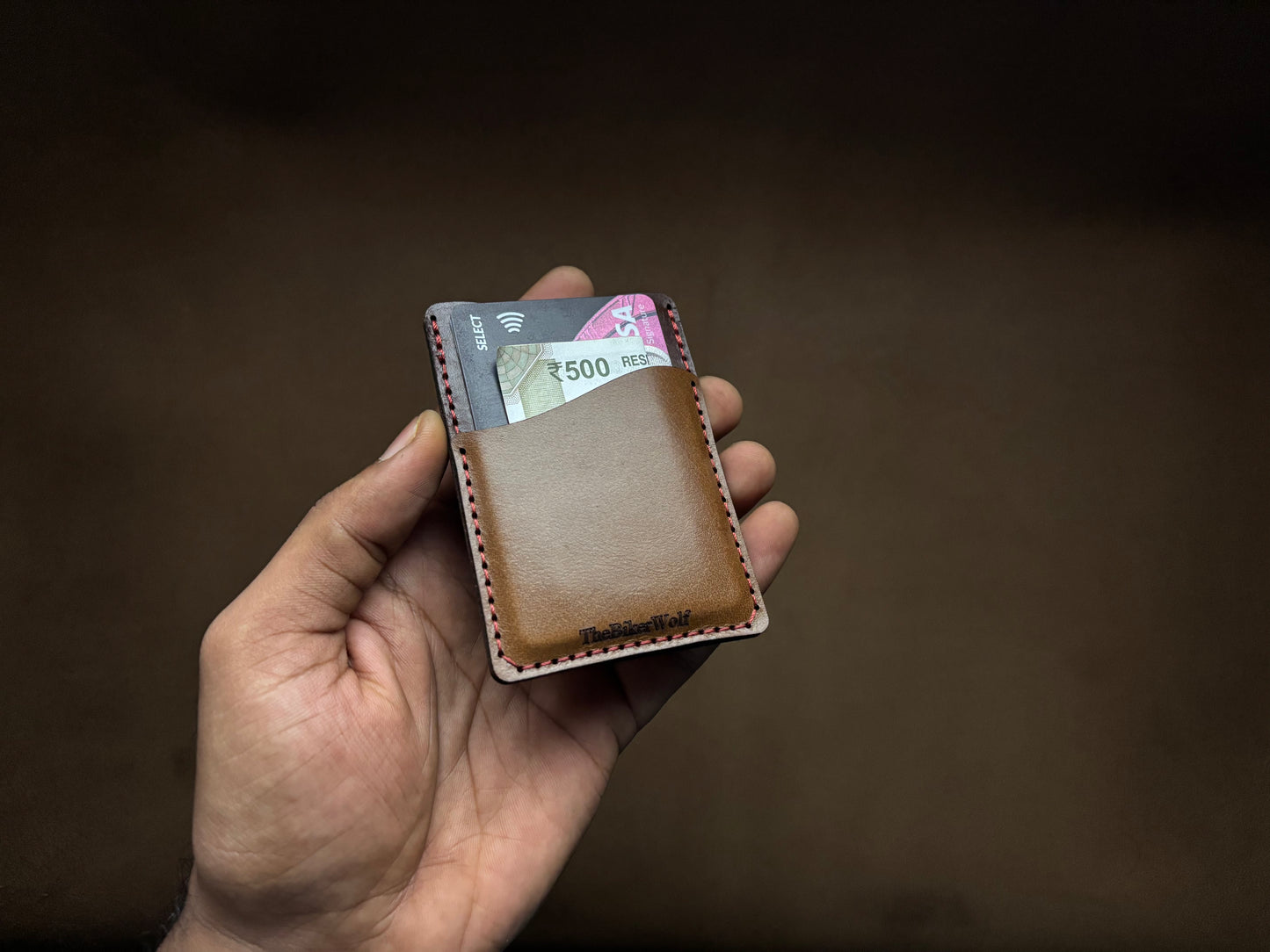 The Card Sleeve - British Tan on Dark Brown (Wavy)