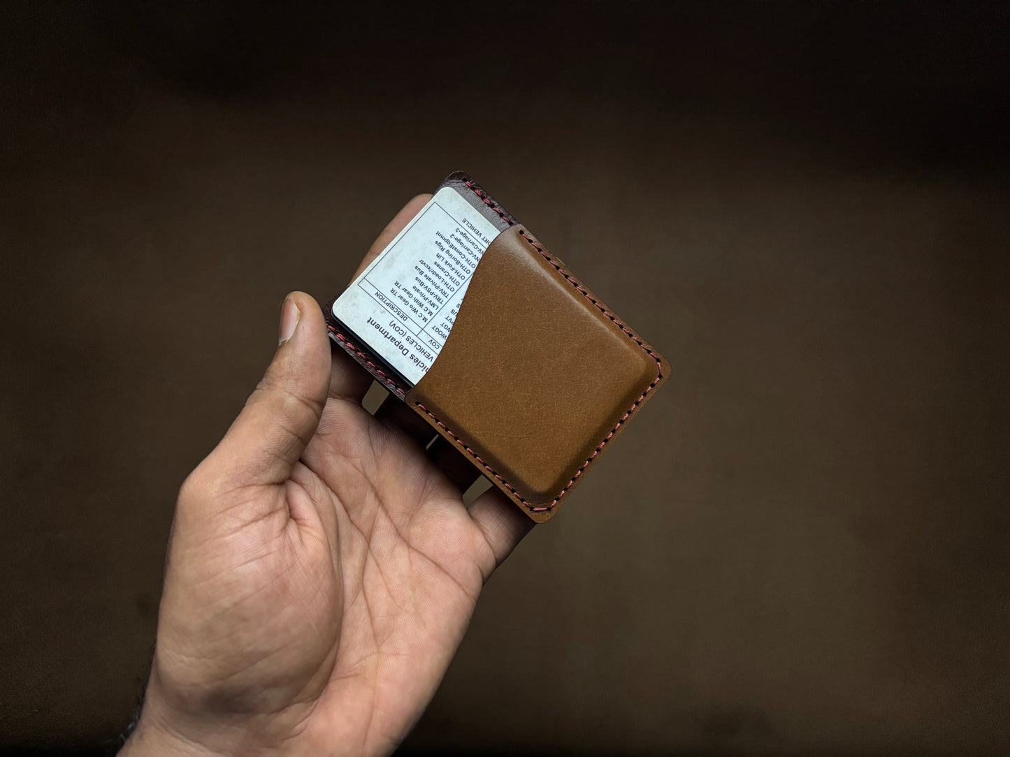 The Card Sleeve - British Tan on Dark Brown (Wavy)
