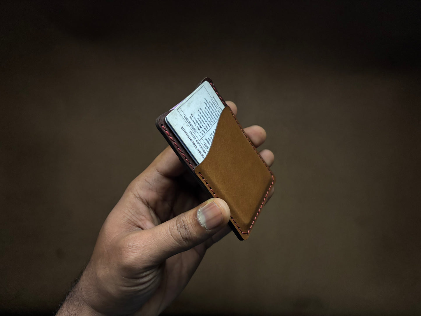 The Card Sleeve - British Tan on Dark Brown (Wavy)