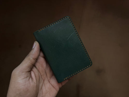 The Card Wallet - Bottle Green on British Tan
