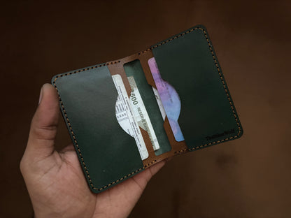 The Card Wallet - Bottle Green on British Tan