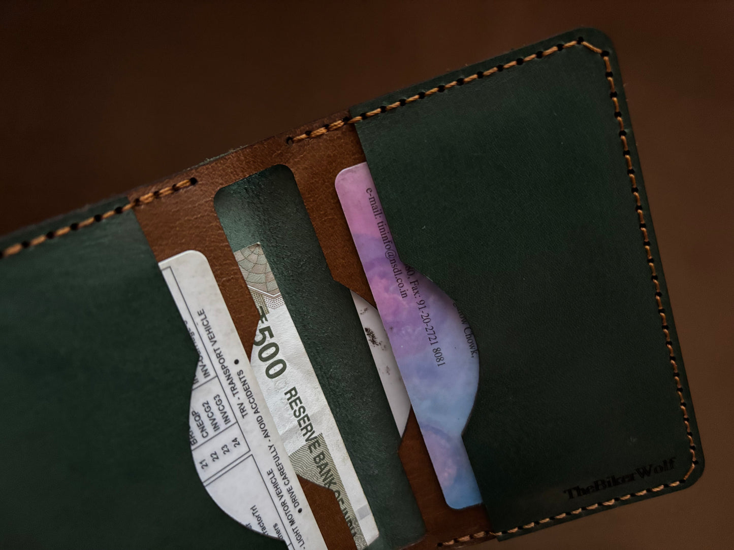 The Card Wallet - Bottle Green on British Tan