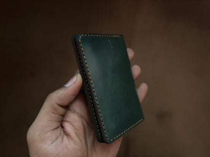 The Card Wallet - Bottle Green on British Tan