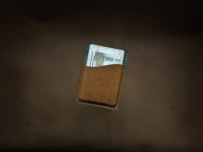 The Card Sleeve - British Tan on Bottle Green (Wavy)